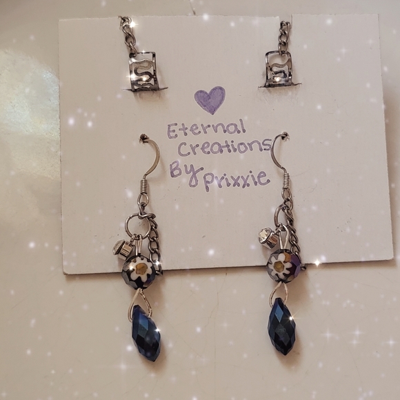 Blue Tear Drop Ear Cuff Earrings - Picture 2 of 3